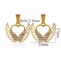 Detailed view of 18K gold plated heart wing charms with clear rhinestones and dimensions - Winged Heart / Feather-Gold