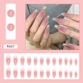 Uñas postizas largas tipo ataúd con degradado rosa aurora y acabado iridiscente R607 - Tipo de Pegamento / Aurora Brillo Rosa Degradado (R607)