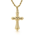 Gouden kruishanger met spiraalstructuur en touwketting voor dames en heren - Goud