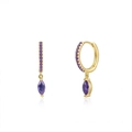 Boucles d'oreilles créoles luxe en argent S925 avec pendentifs zircon violets - Or-Violet