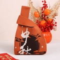 Borsa regalo lavorata a maglia arancione per la festa di metà autunno con scritte cinesi - Rosso Testo