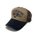 Detailaufnahme der Stierkopf-Stickerei auf einer Mesh-Trucker-Kappe mit atmungsaktivem Netz - M (56-58cm) / Khaki