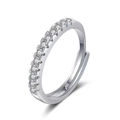Bague classique en moissanite argentée avec anneau ajustable et petits diamants brillants - Ouvert Réglable / Design en Rangée de Diamants Ouvert (MS128)