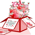 3D Pop-up Valentine's Day card with colorful hearts and Eucalyptus leaf decorations - Heart-Shaped Box