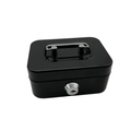 Compact black metal cash box with handle and secure key lock on white background - Small / Black