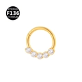 Golden F136 titanium hinged ring with five marquise cut clear zircon stones - Style 1 / Gold