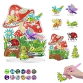 Macro detail of DIY 5D diamond painting kit featuring cartoon insects and mushroom gems - Cartoon Insects & Mushroom
