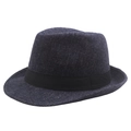 Klassieke donkerblauwe tweed fedora hoed voor heren met zwart lint en wollen textuur - 58cm / Marineblauw