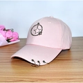 Pink baseball cap featuring triple metal rings and a star pendant on a wooden surface - Adult Adjustable 55-59cm / Star (Pink)