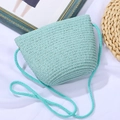 Borsa a tracolla in paglia intrecciata verde menta con tracolla abbinata per bambini - Borsa a Conchiglia Grande / 19*14*5cm / Blu