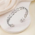 Elegante bracciale rigido aperto in acciaio inossidabile argento con design a rete - Acciaio