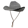 Dettaglio cappello cowboy in paglia a righe bianche e nere con sottogola marrone regolabile - M (56-58cm) / Nero