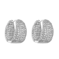 Detailed view of silver hoop earrings featuring micro-pave clear cubic zirconia stones - 1 Pair / Platinum Oval Wide