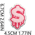 Pink chenille dollar sign patch with silver glitter edge measuring 6.7cm by 4.5cm - Dollar Sign Style (2号)