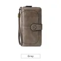 Gray RFID blocking women's tri-fold long wallet with wristlet and metal hardware - Gray