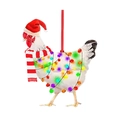Funny Christmas chicken ornament with red hat, scarf and colorful fairy lights for tree decor - Christmas Rooster Accessory-2