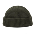 Close-up of olive green knit beanie showing detailed texture and high-quality stitching - 55-60 / Green