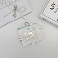 Portatessere bianco con fiocchi e portachiavi di perle con ciondolo a cuore argentato - Bianco (Senza Ornamenti)