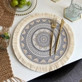 Boho tassel placemat with yellow and gray geometric patterns for table decor - Bohemian Style No.11 Placemat (Beige Yellow Grey Geometric)