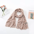Brown and white houndstooth cashmere-feel scarf with fringe and a sewn label - Houndstooth Brown