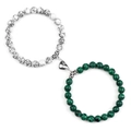 Set bracciali coppia con cuore magnetico in perline di turchese bianco e malachite verde - Turchese Bianco + Malachite Verde