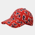 Detailed view of the Union Jack printed fabric and stitching on a red baseball cap - British Vintage Red Style (5#)