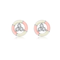 Round 925 silver stud earrings with pink and white enamel and inlaid zircons - Silver Circle Pink Enamel