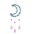 Golden moon suncatcher with blue raw crystals and rainbow crystal teardrop prisms - Aquamarine Moon