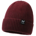 Burgundy winter knit beanie featuring classic ribbed texture and a branded woven label - Red