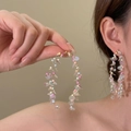 Macro detail of oversized colorful beaded hoop earrings with petal-shaped summer accents - Wire Colorful Sequin Loop Style (19#)