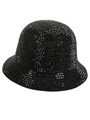 Detailed view of glamorous black disco bucket hat with shimmering rhinestone embellishments - Full Rhinestone Black Bucket Style
