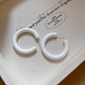 Minimalist white C-shaped hoop earrings with polished finish and silver needles - White C-Shape Loop