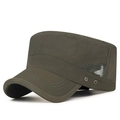Adjustable quick-dry flat top military cap in deep olive green with breathable mesh - Adjustable / Army Green