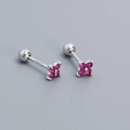 S925 sterling silver four-leaf clover stud earrings with ruby red zircon insets - Platinum Plated Red Zirconia