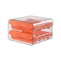 Stapelbare Eierbox mit zwei Schubladen aus transparentem Kunststoff und orangefarbenen Fächern - Doppelschicht 32 Gitter / Orange
