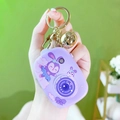 Mini purple camera keychain with cute rabbit characters and a golden bell charm - Camera Game Console - Purple