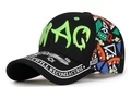 Black baseball cap with neon green WAG embroidery and colorful geometric mesh panels - Black