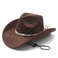 Donkerbruine suède western cowboyhoed met gevlochten band en verstelbaar koord - Bruin / M(56-58cm)