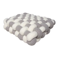 Square lamb velvet cushion featuring hand-woven gray and white checkerboard pattern - White + Light Grey