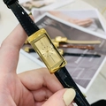 Elegant rectangular gold quartz watch with black leather strap for a vintage luxury look - Gold Dial Black Leather Strap