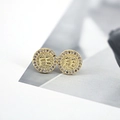 Vintage gold stud earrings with FE logo and micro-pave cubic zirconia crystals - Round Letter FE Style (E10801-6)