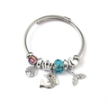 Detail of ocean-themed charm bracelet with dolphin, tree of life, and crystal beads - Dolphin Fishtail Life Tree (C1-016) / Blue