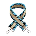 Detail of 5cm leopard print bag strap with blue background and silver metal hooks - Blue Silver Buckle
