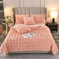Pink faux fur plush bedding set with thick quilted texture and warm block patterns - 35*35cm Cushion / Sakura Pink