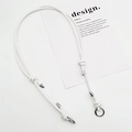 Detail shot of a white adjustable leather bag strap with polished silver metal clasps - Silver Ring Buckle / White