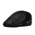 Classic black PU leather flat cap featuring an adjustable metal side buckle strap - Black