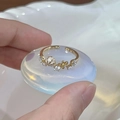 Adjustable gold flower ring with pink shell and pearl accents for women - Gold Shell Pearl Flower Open Ring