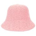 Women's pink knit bucket hat featuring a breathable hollow crochet design and sun protection - Pink