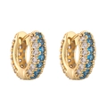 Luxurious gold-plated hoop earrings featuring alternating blue and white micro-pave crystals - Gold Plated Blue Zirconia