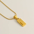 Golden stainless steel rectangle necklace featuring sandblasted letter L relief charm - Letter L
